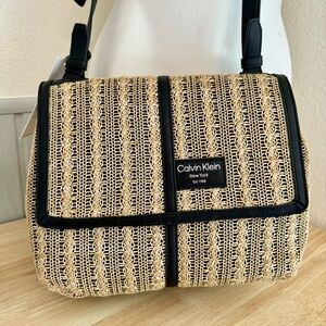 NEW Calvin Klein Myra Flap Crossbody Bag Organizational Women's Natural/Black